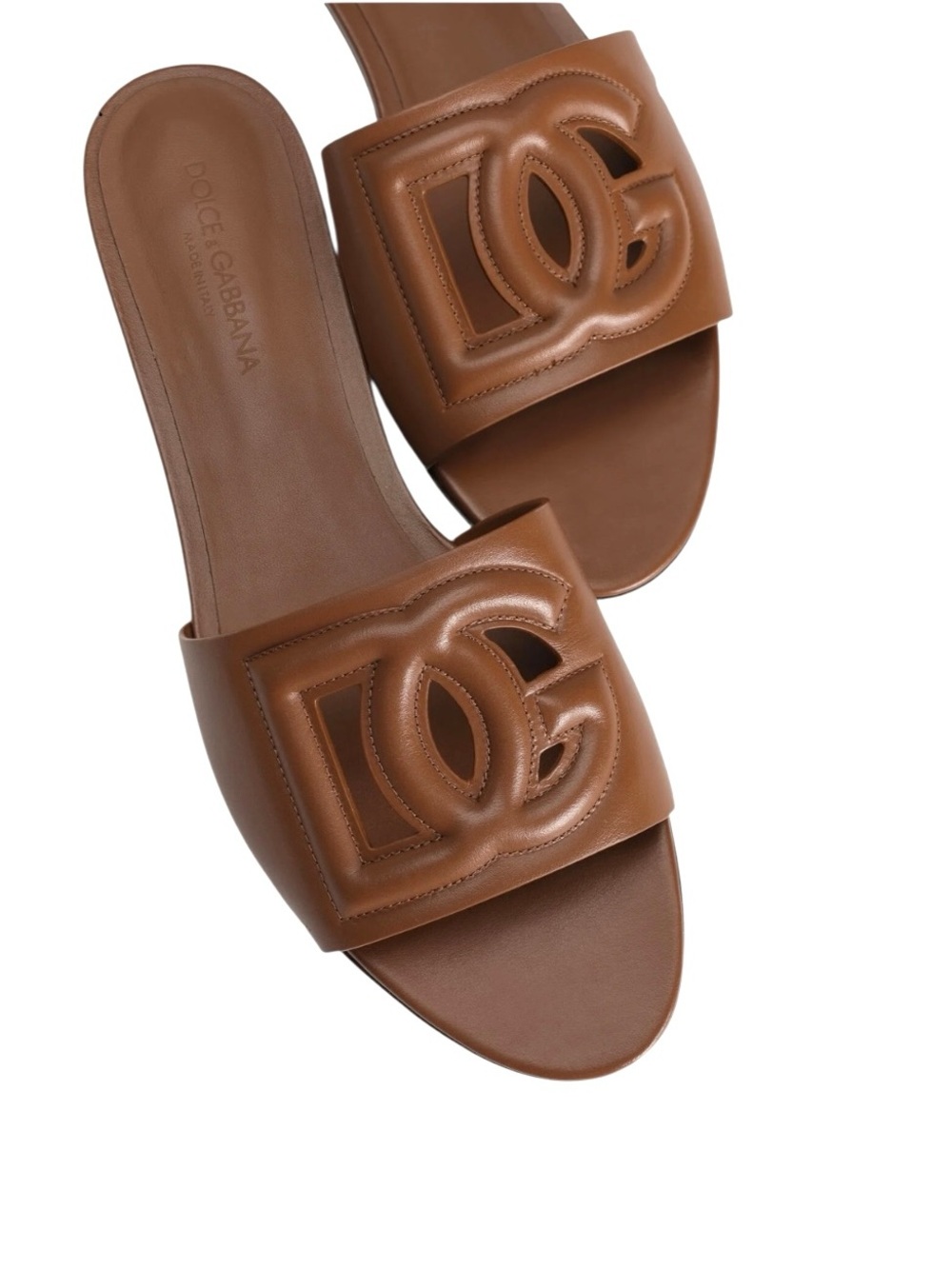 Dolce & Gabbana Bianca Calfskin Slides Sandals Light Brown - Picture 13 of 16